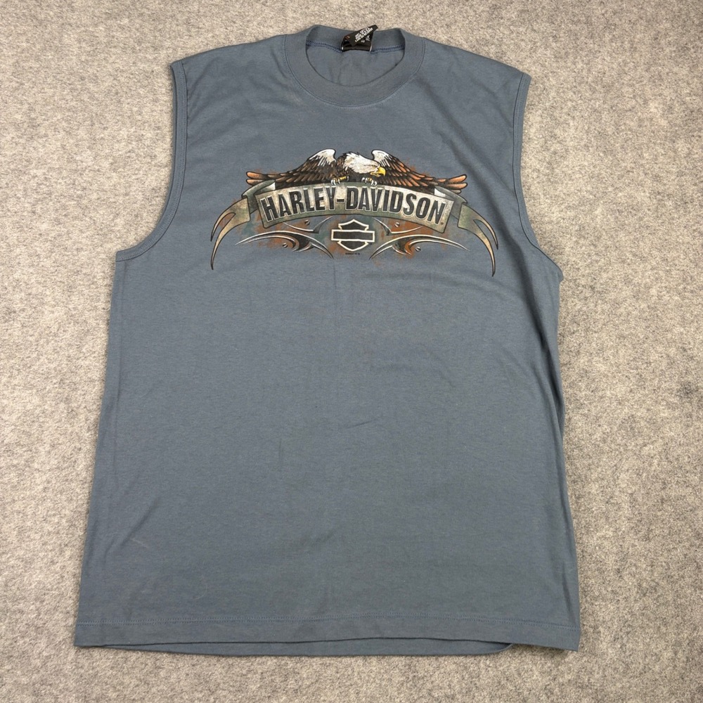 Y2K Harley Davidson Muscle Tee Mens Large Blue Eagle Barnett El Paso Texas 2007